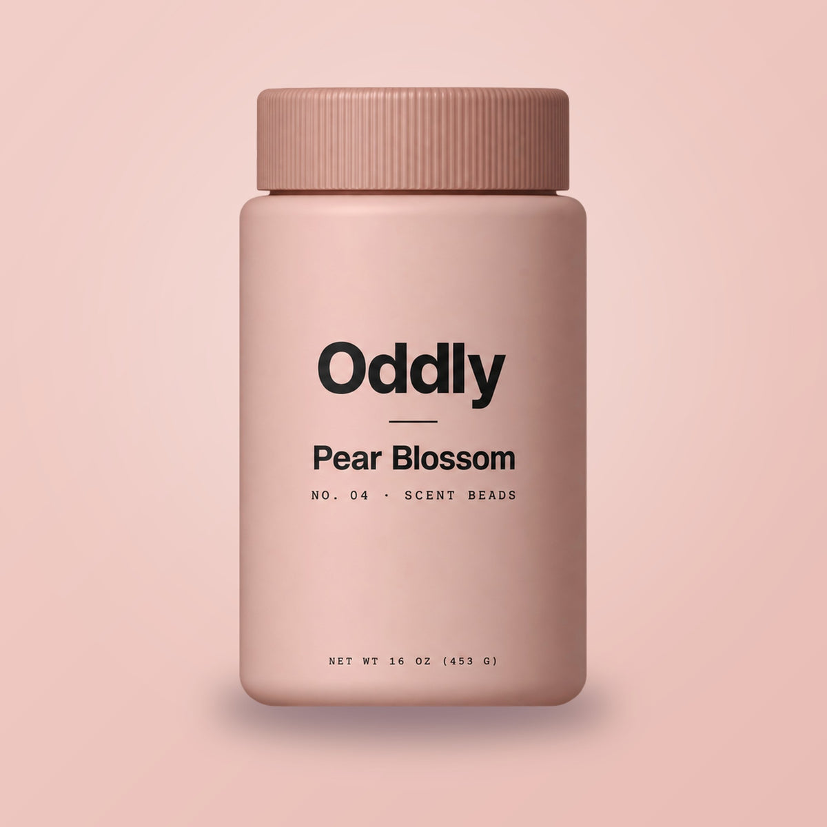 Oddly Pear Blossom scent beads jar on blush pink (generated render)
